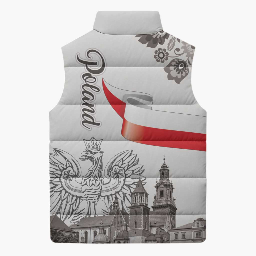 Poland Eagle Heritage Sleeveless Puffer Jacket Wawel Castle Polish Wycinanki Folk Pattern - Wonder Print Shop