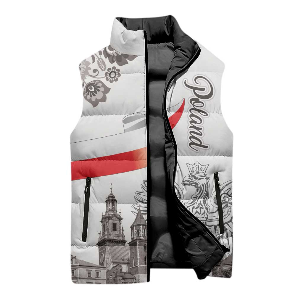 Poland Eagle Heritage Sleeveless Puffer Jacket Wawel Castle Polish Wycinanki Folk Pattern - Wonder Print Shop
