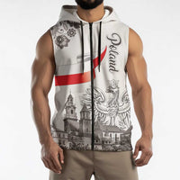 Poland Eagle Heritage Sleeveless Zip Hoodie Wawel Castle Polish Wycinanki Folk Pattern - Wonder Print Shop