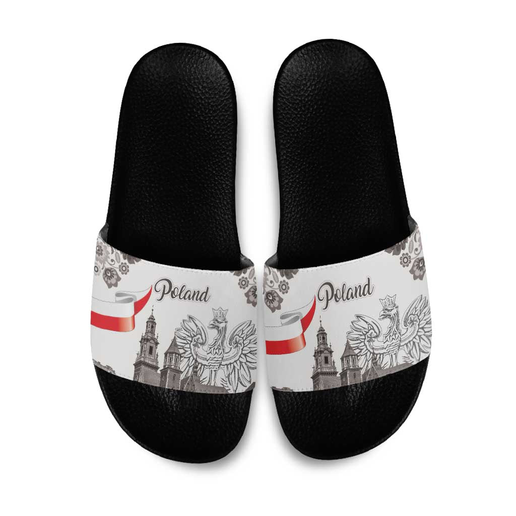 Poland Eagle Heritage Slide Sandals Wawel Castle Polish Wycinanki Folk Pattern - Wonder Print Shop
