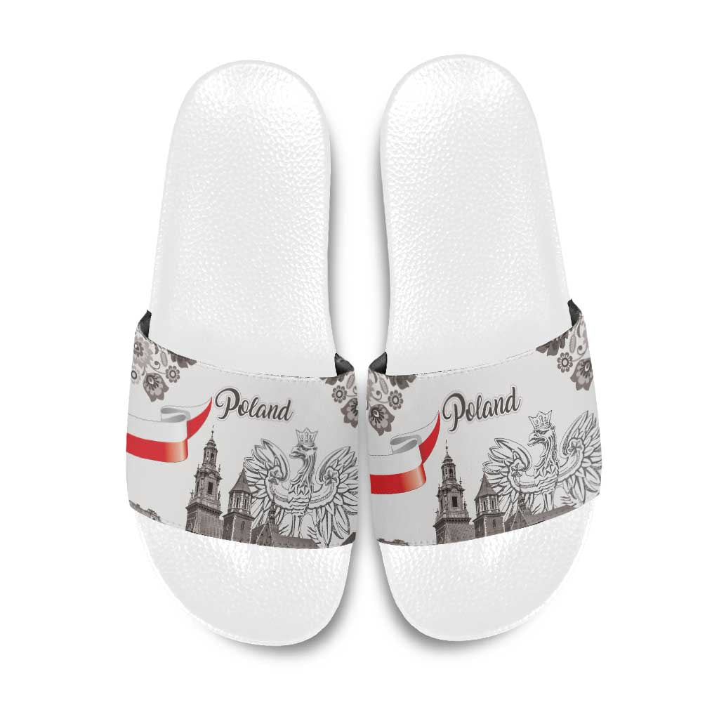 Poland Eagle Heritage Slide Sandals Wawel Castle Polish Wycinanki Folk Pattern - Wonder Print Shop