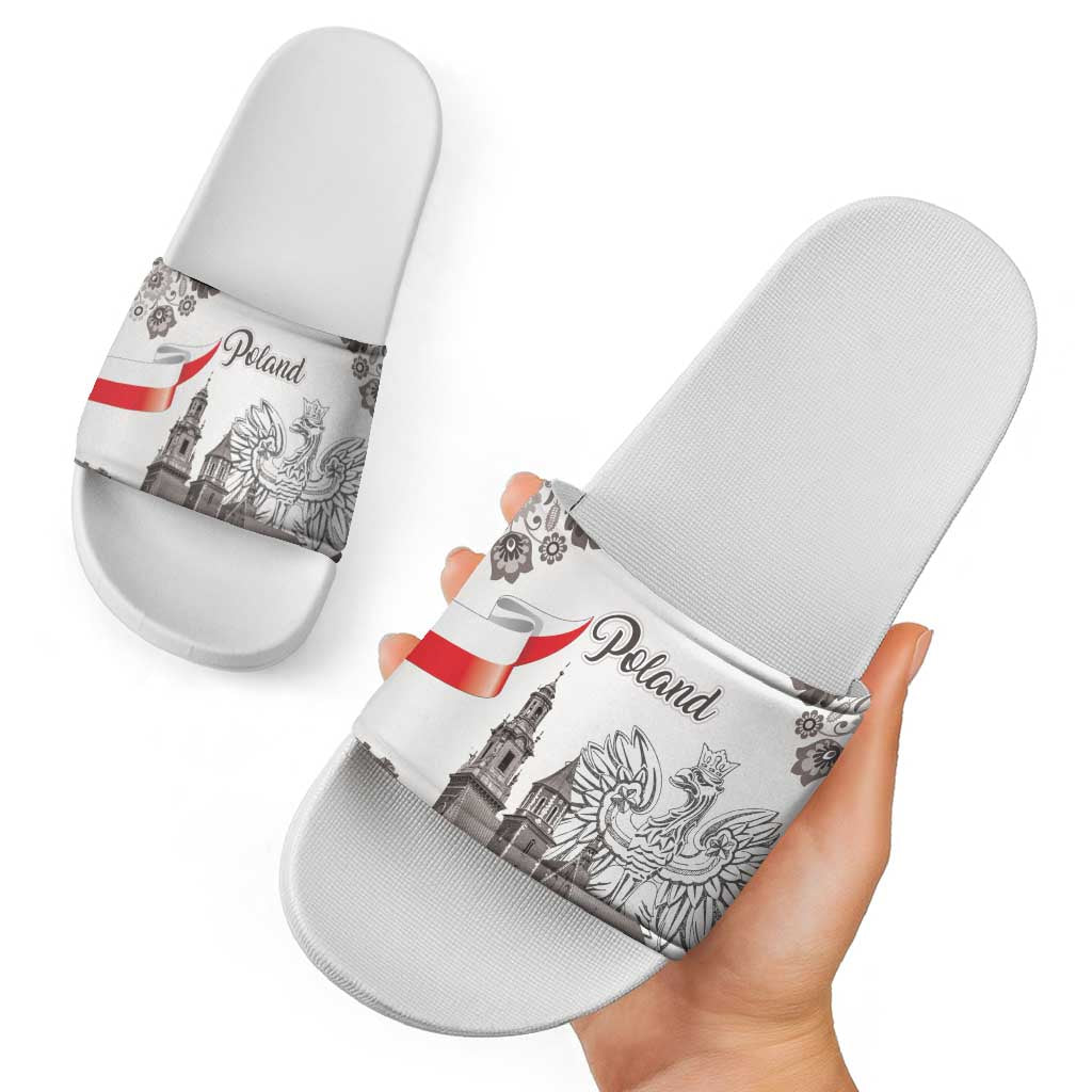 Poland Eagle Heritage Slide Sandals Wawel Castle Polish Wycinanki Folk Pattern - Wonder Print Shop