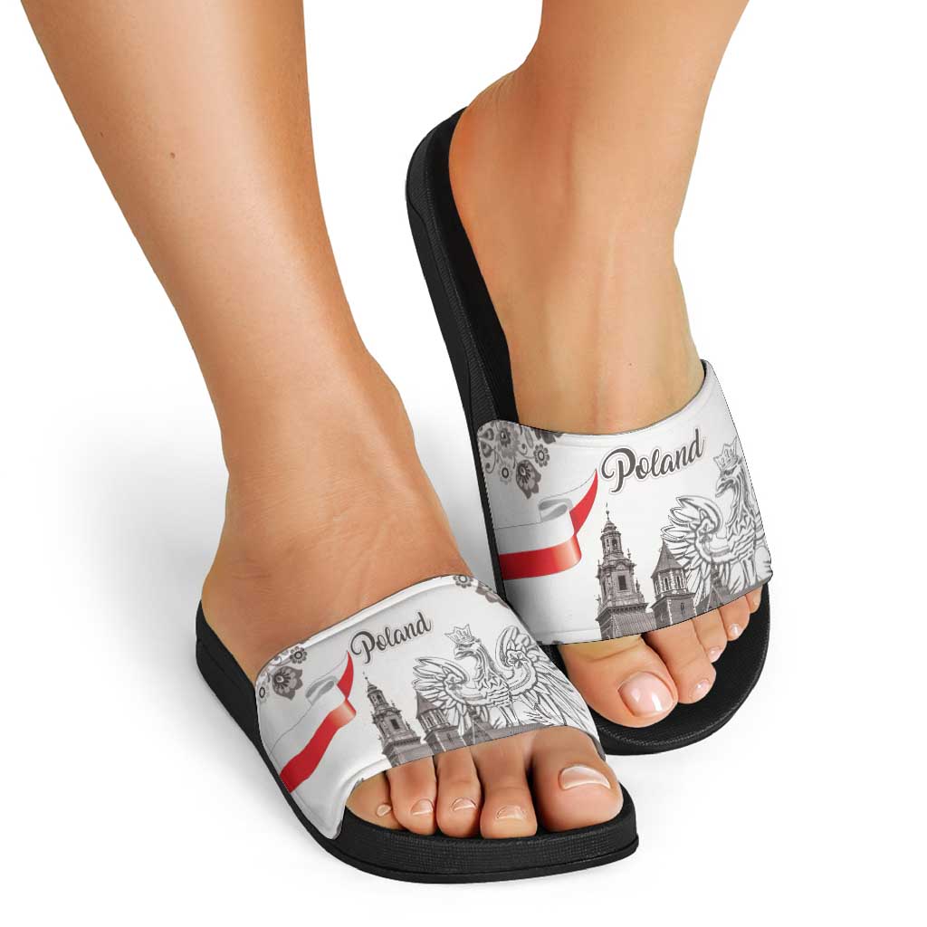 Poland Eagle Heritage Slide Sandals Wawel Castle Polish Wycinanki Folk Pattern - Wonder Print Shop
