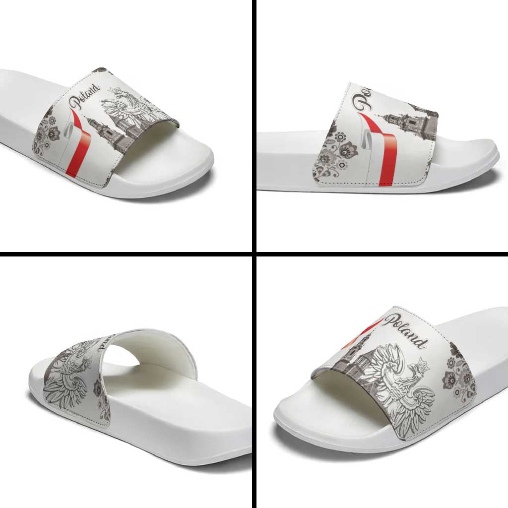 Poland Eagle Heritage Slide Sandals Wawel Castle Polish Wycinanki Folk Pattern - Wonder Print Shop