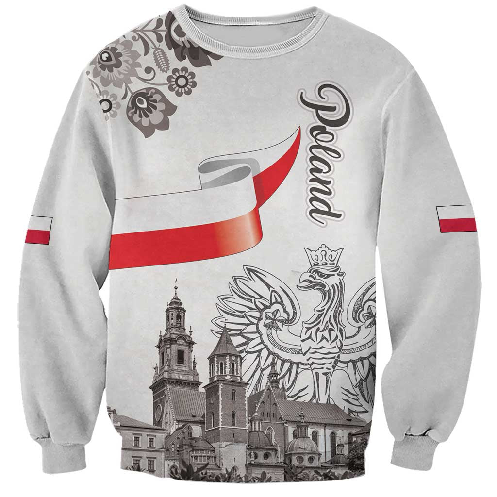 Poland Eagle Heritage Sweatshirt Wawel Castle Polish Wycinanki Folk Pattern - Wonder Print Shop
