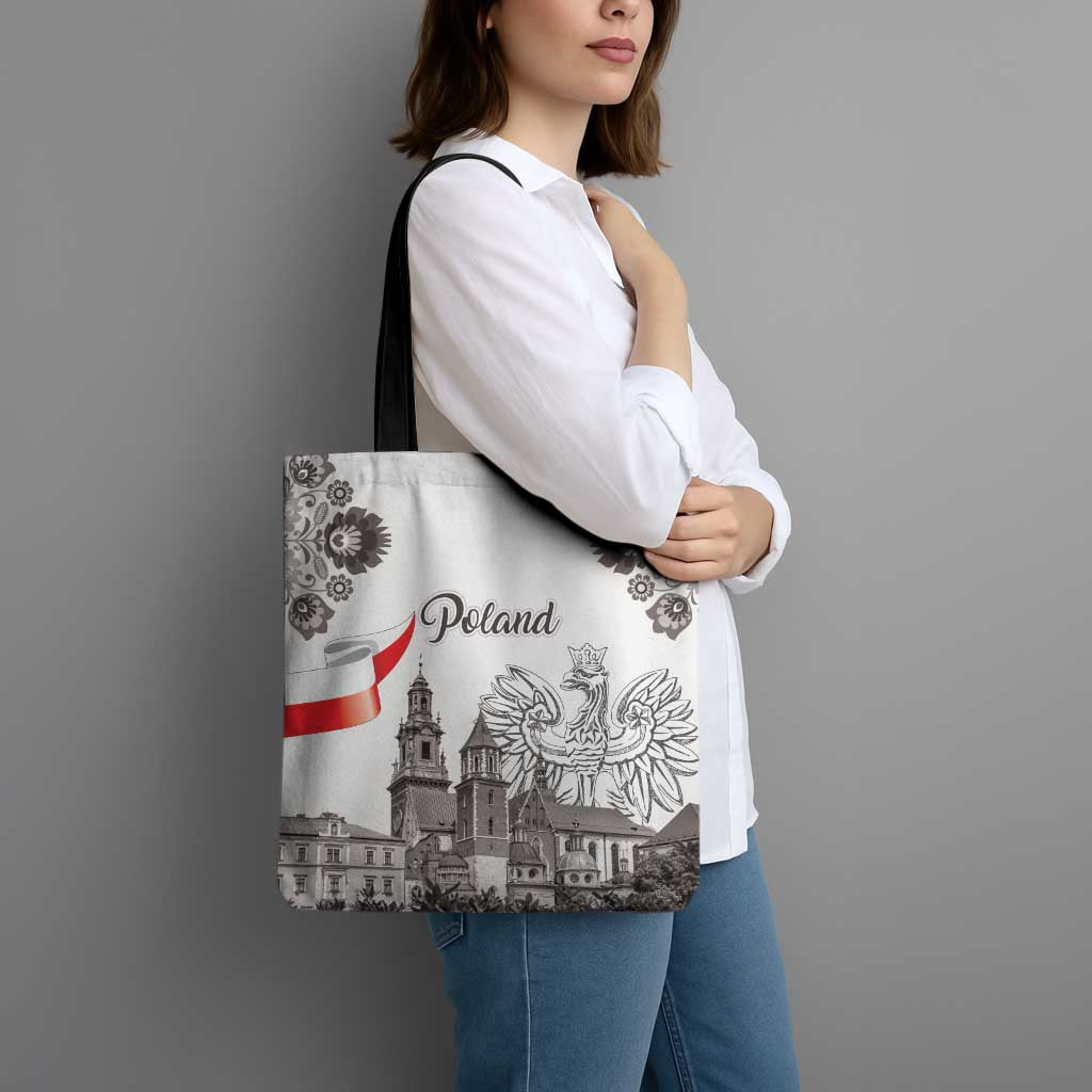 Poland Eagle Heritage Tote Bag Wawel Castle Polish Wycinanki Folk Pattern - Wonder Print Shop