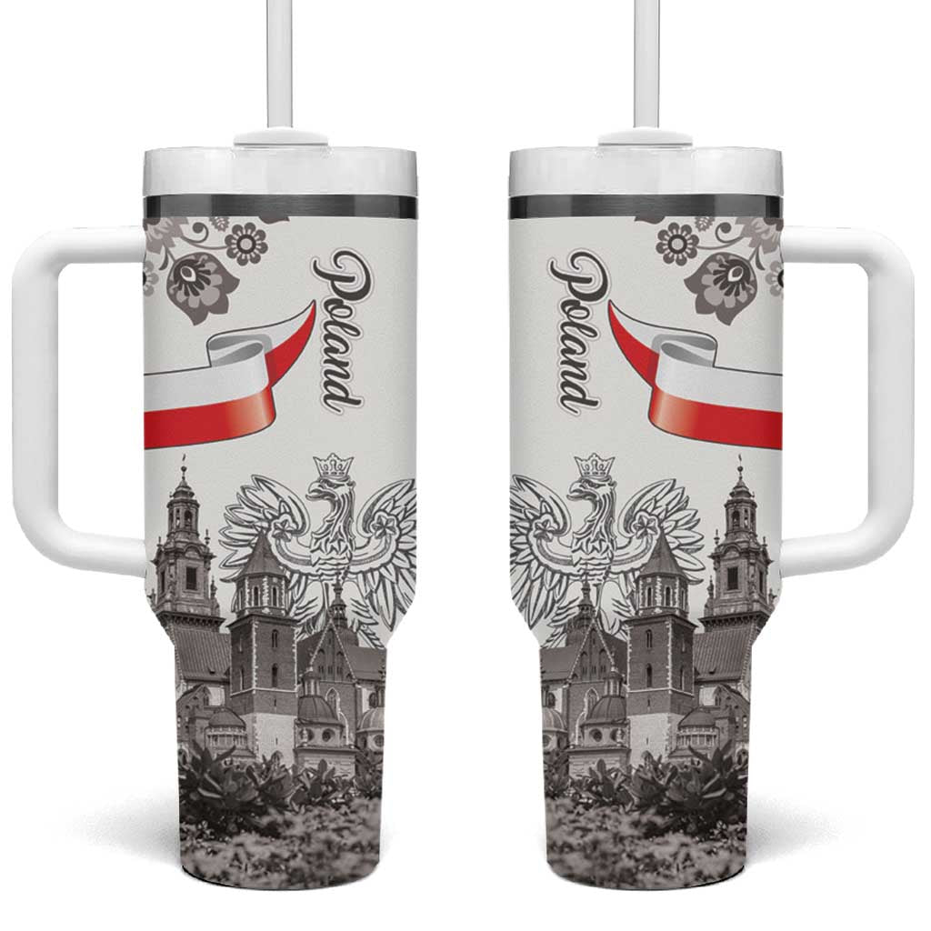 Poland Eagle Heritage Tumbler With Handle Wawel Castle Polish Wycinanki Folk Pattern - Wonder Print Shop