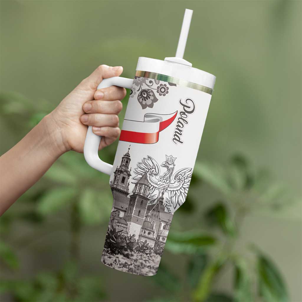 Poland Eagle Heritage Tumbler With Handle Wawel Castle Polish Wycinanki Folk Pattern - Wonder Print Shop