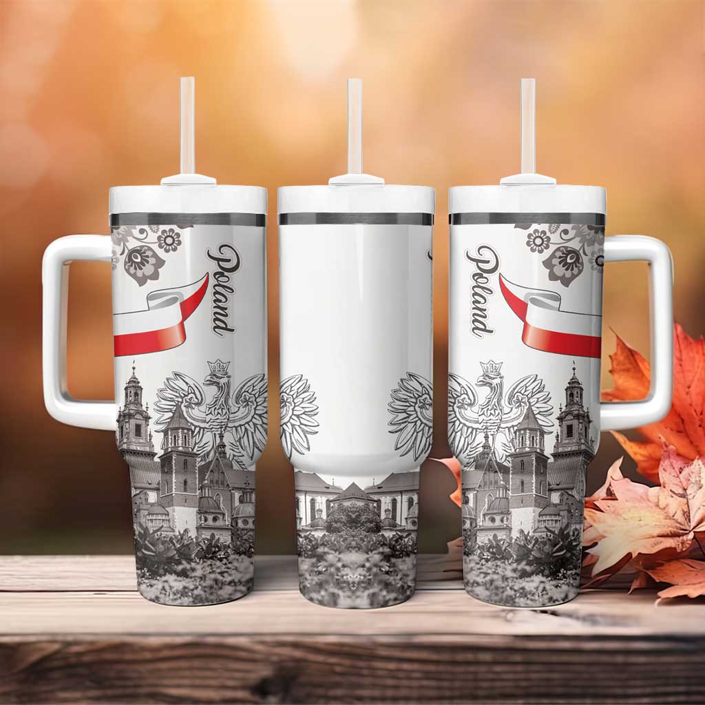 Poland Eagle Heritage Tumbler With Handle Wawel Castle Polish Wycinanki Folk Pattern - Wonder Print Shop