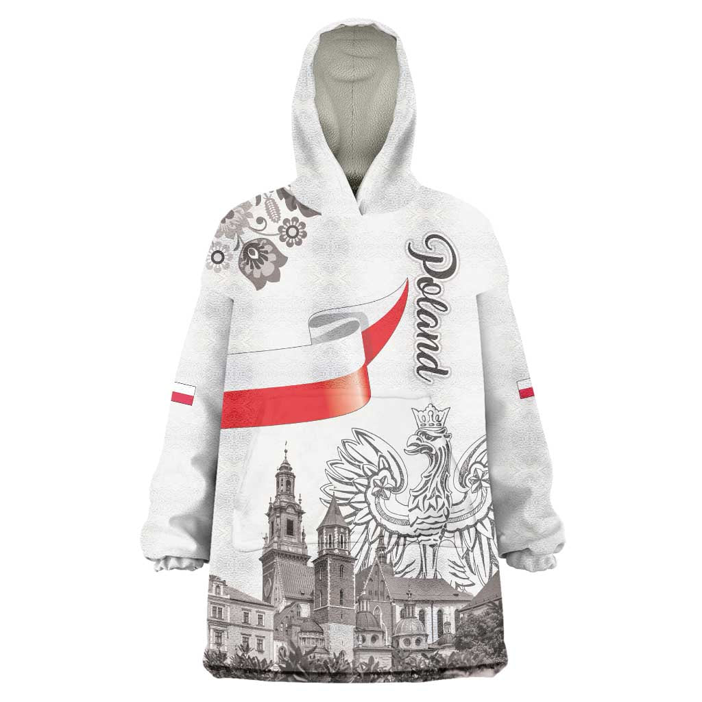 Poland Eagle Heritage Wearable Blanket Hoodie Wawel Castle Polish Wycinanki Folk Pattern - Wonder Print Shop
