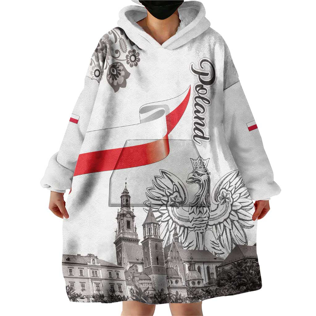 Poland Eagle Heritage Wearable Blanket Hoodie Wawel Castle Polish Wycinanki Folk Pattern - Wonder Print Shop