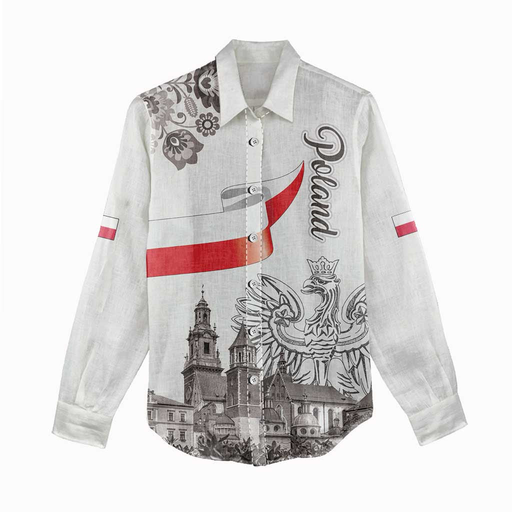 Poland Eagle Heritage Women Casual Shirt Wawel Castle Polish Wycinanki Folk Pattern - Wonder Print Shop