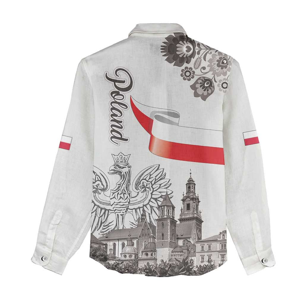 Poland Eagle Heritage Women Casual Shirt Wawel Castle Polish Wycinanki Folk Pattern - Wonder Print Shop