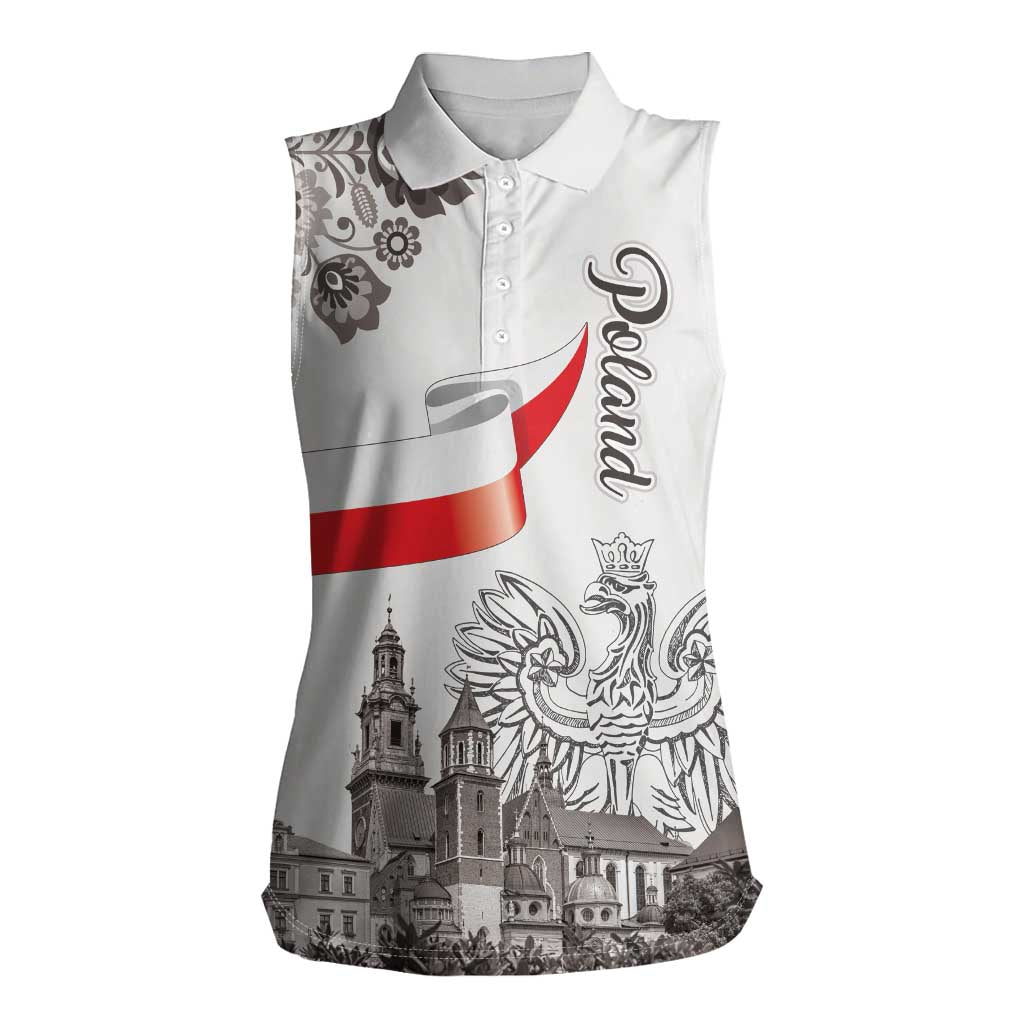 Poland Eagle Heritage Women Sleeveless Polo Shirt Wawel Castle Polish Wycinanki Folk Pattern - Wonder Print Shop