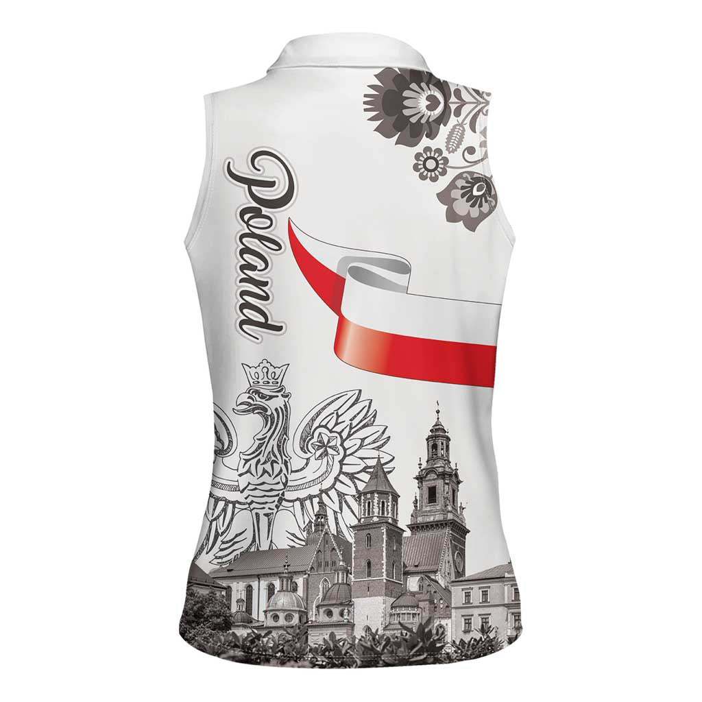 Poland Eagle Heritage Women Sleeveless Polo Shirt Wawel Castle Polish Wycinanki Folk Pattern - Wonder Print Shop