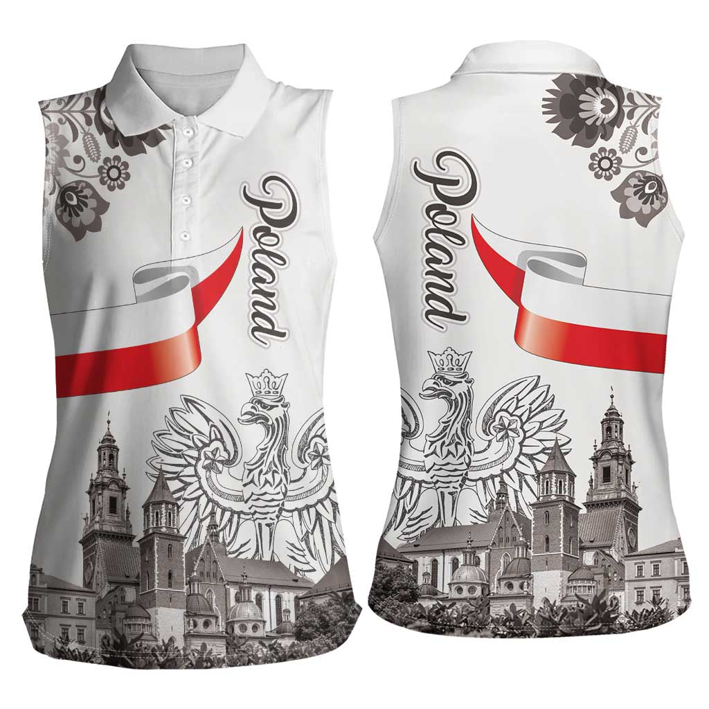 Poland Eagle Heritage Women Sleeveless Polo Shirt Wawel Castle Polish Wycinanki Folk Pattern - Wonder Print Shop