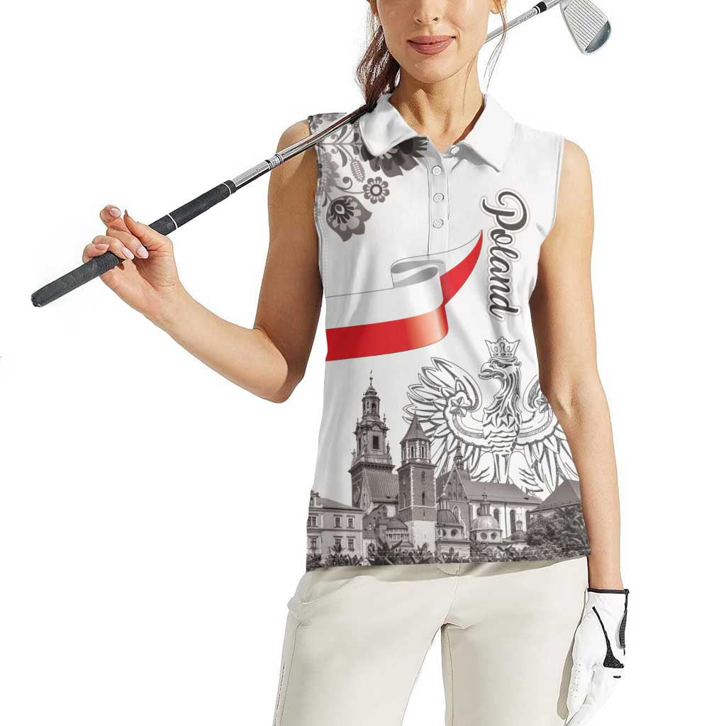 Poland Eagle Heritage Women Sleeveless Polo Shirt Wawel Castle Polish Wycinanki Folk Pattern - Wonder Print Shop