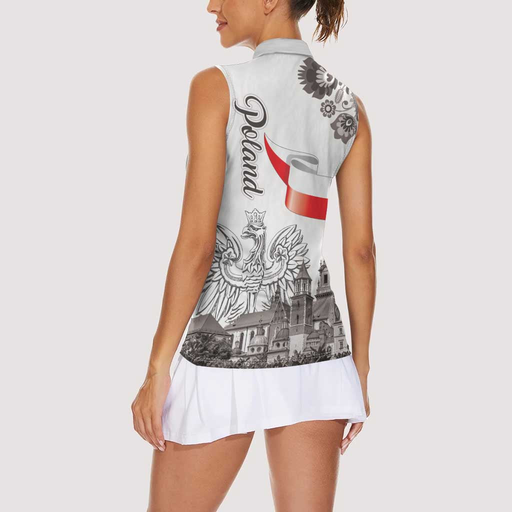 Poland Eagle Heritage Women Sleeveless Polo Shirt Wawel Castle Polish Wycinanki Folk Pattern - Wonder Print Shop