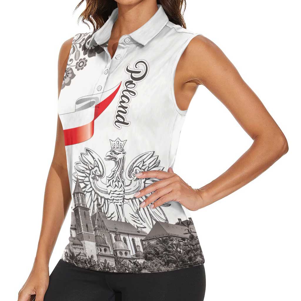 Poland Eagle Heritage Women Sleeveless Polo Shirt Wawel Castle Polish Wycinanki Folk Pattern - Wonder Print Shop