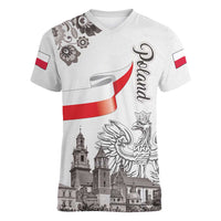 Poland Eagle Heritage Women V-Neck T-Shirt Wawel Castle Polish Wycinanki Folk Pattern - Wonder Print Shop