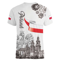 Poland Eagle Heritage Women V-Neck T-Shirt Wawel Castle Polish Wycinanki Folk Pattern - Wonder Print Shop