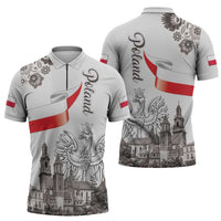 Poland Eagle Heritage Zipper Polo Shirt Wawel Castle Polish Wycinanki Folk Pattern - Wonder Print Shop