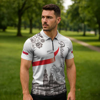 Poland Eagle Heritage Zipper Polo Shirt Wawel Castle Polish Wycinanki Folk Pattern - Wonder Print Shop