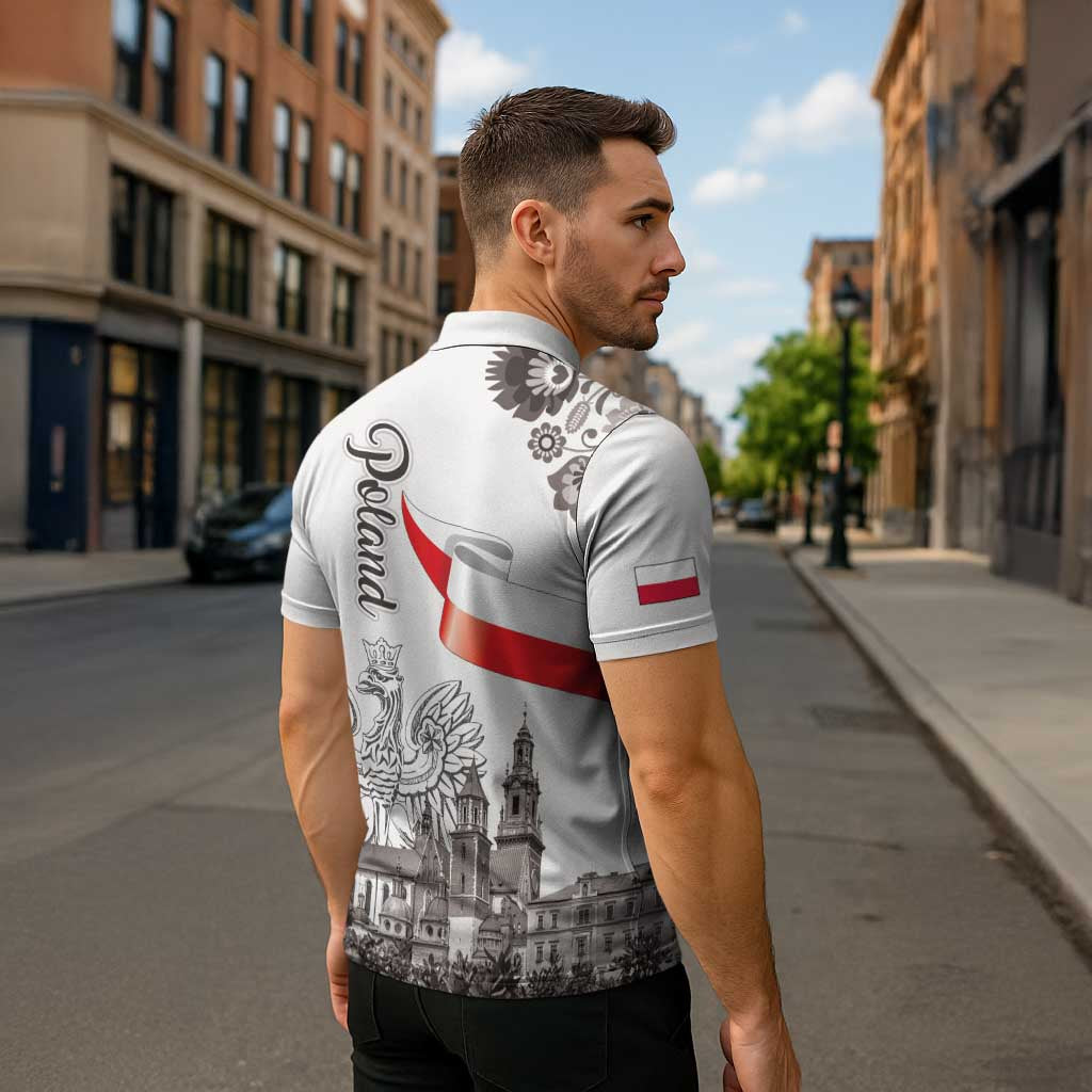 Poland Eagle Heritage Zipper Polo Shirt Wawel Castle Polish Wycinanki Folk Pattern - Wonder Print Shop