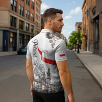 Poland Eagle Heritage Zipper Polo Shirt Wawel Castle Polish Wycinanki Folk Pattern - Wonder Print Shop