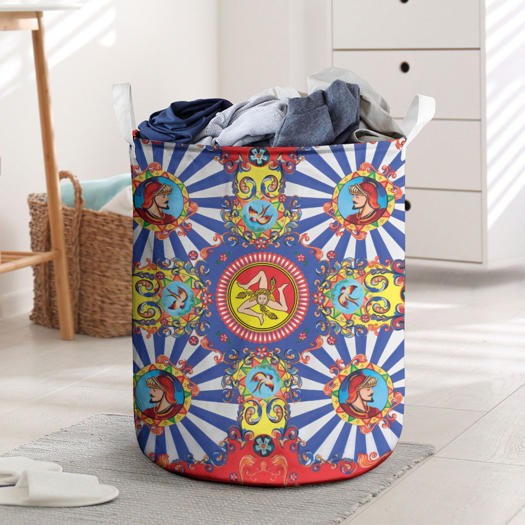 Carretto Siciliano Folk Art Laundry Basket Trinacria Symbol Italian Pattern