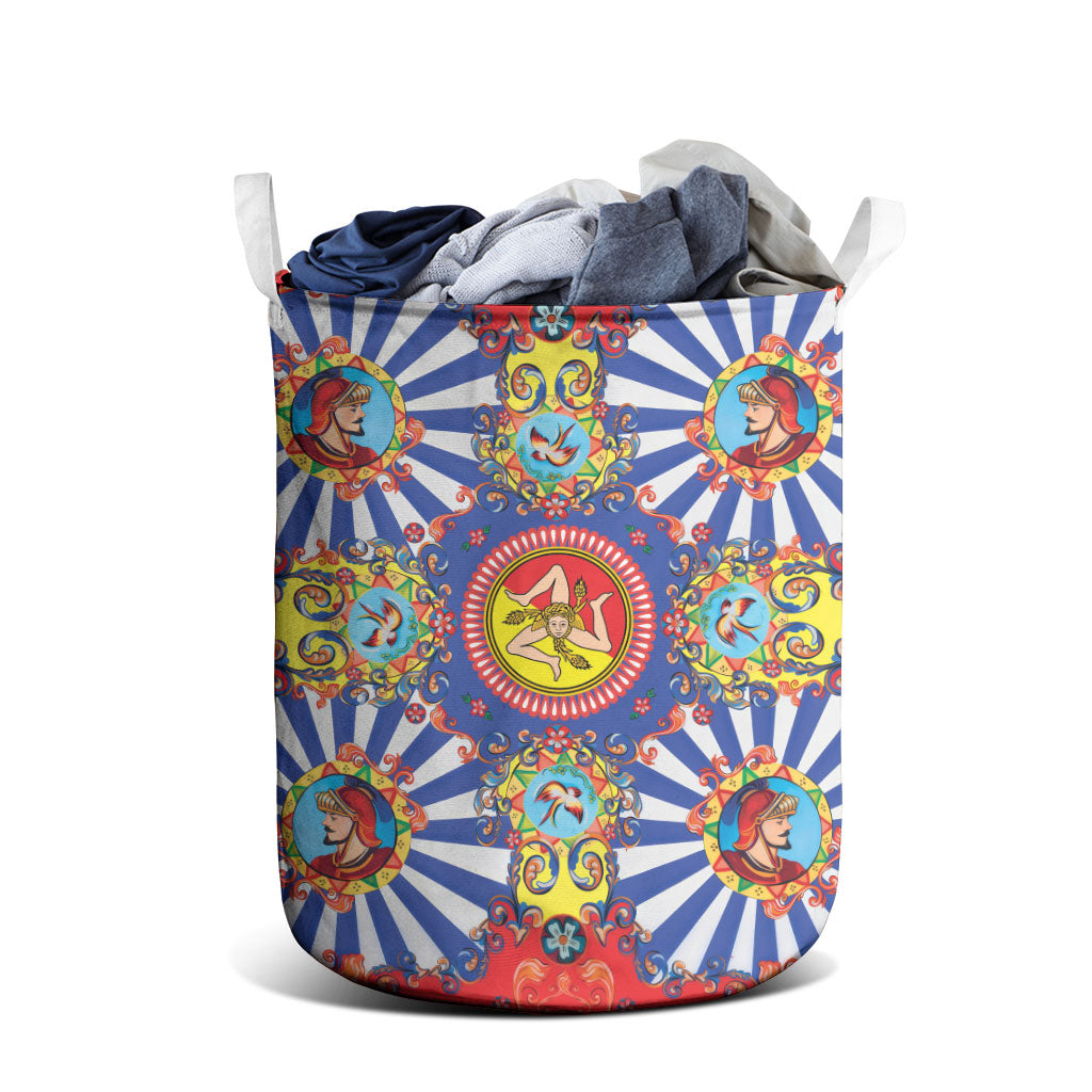 Carretto Siciliano Folk Art Laundry Basket Trinacria Symbol Italian Pattern