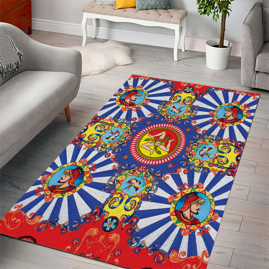 Carretto Siciliano Folk Art Area Rug Trinacria Symbol Italian Pattern
