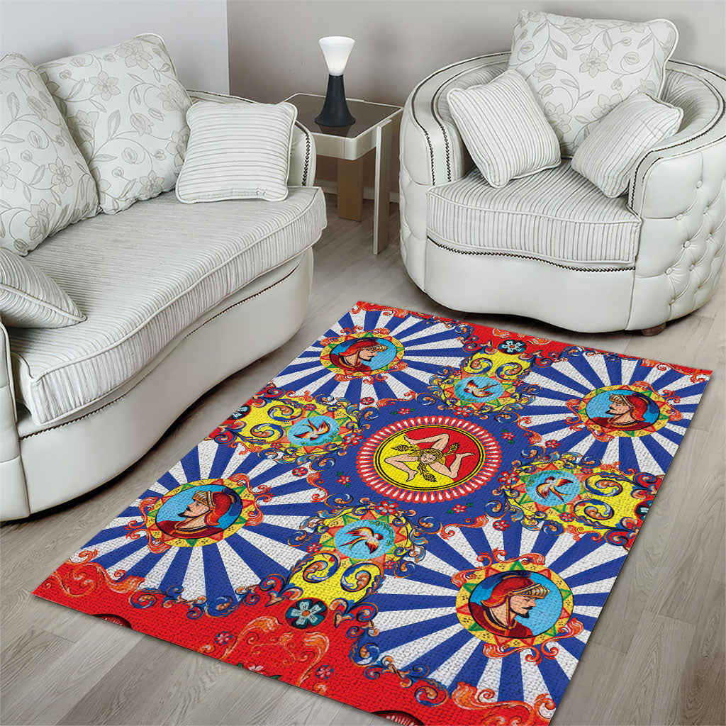 Carretto Siciliano Folk Art Area Rug Trinacria Symbol Italian Pattern