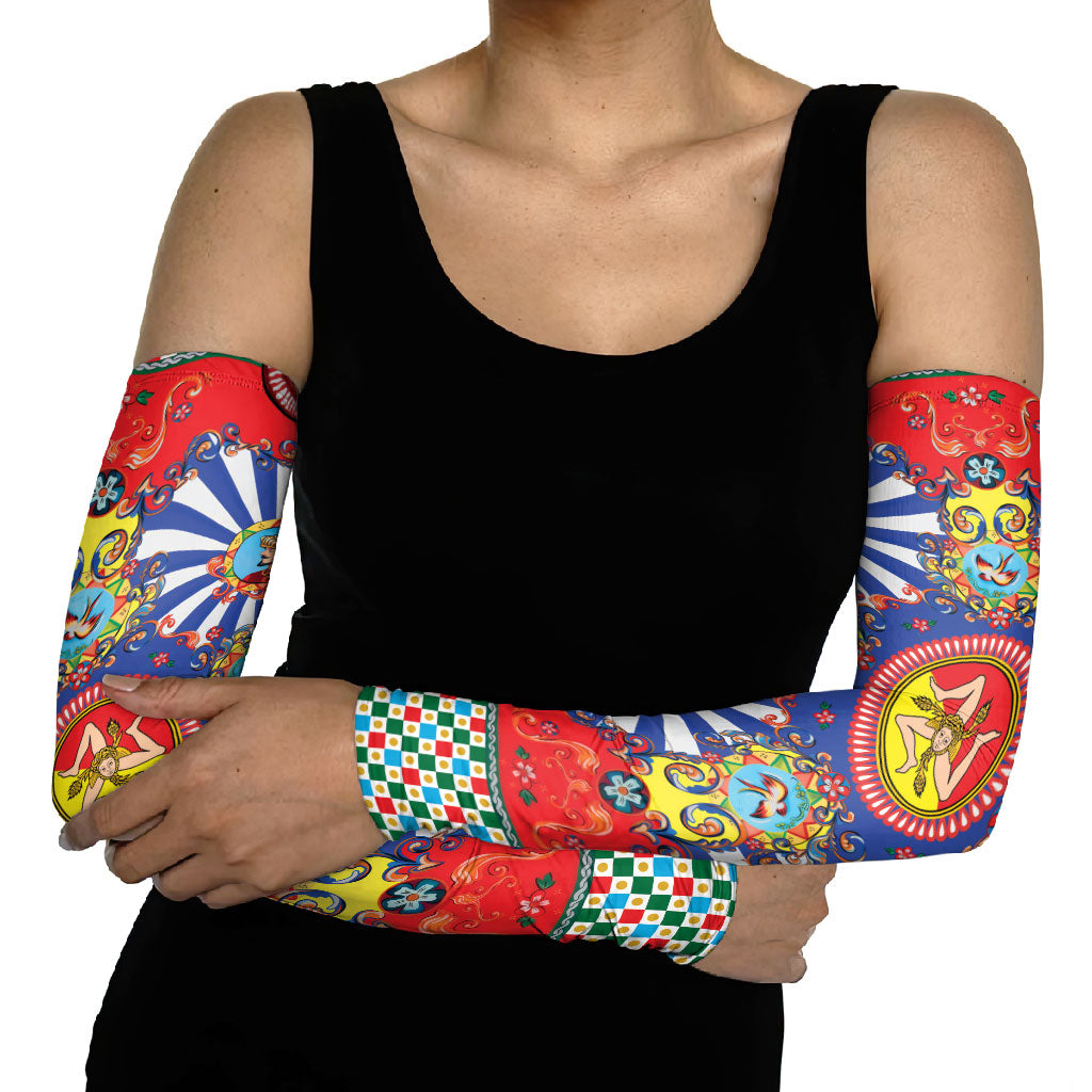 Carretto Siciliano Folk Art Arm Sleeves Trinacria Symbol Italian Pattern