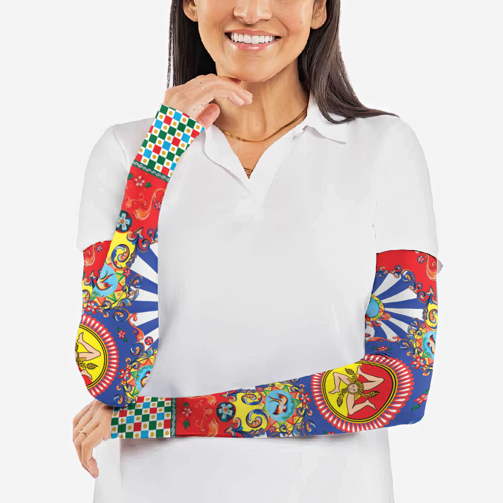 Carretto Siciliano Folk Art Arm Sleeves Trinacria Symbol Italian Pattern