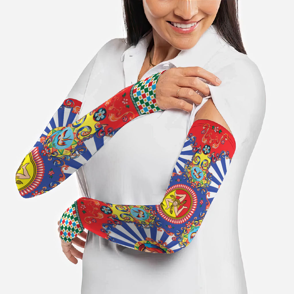 Carretto Siciliano Folk Art Arm Sleeves Trinacria Symbol Italian Pattern