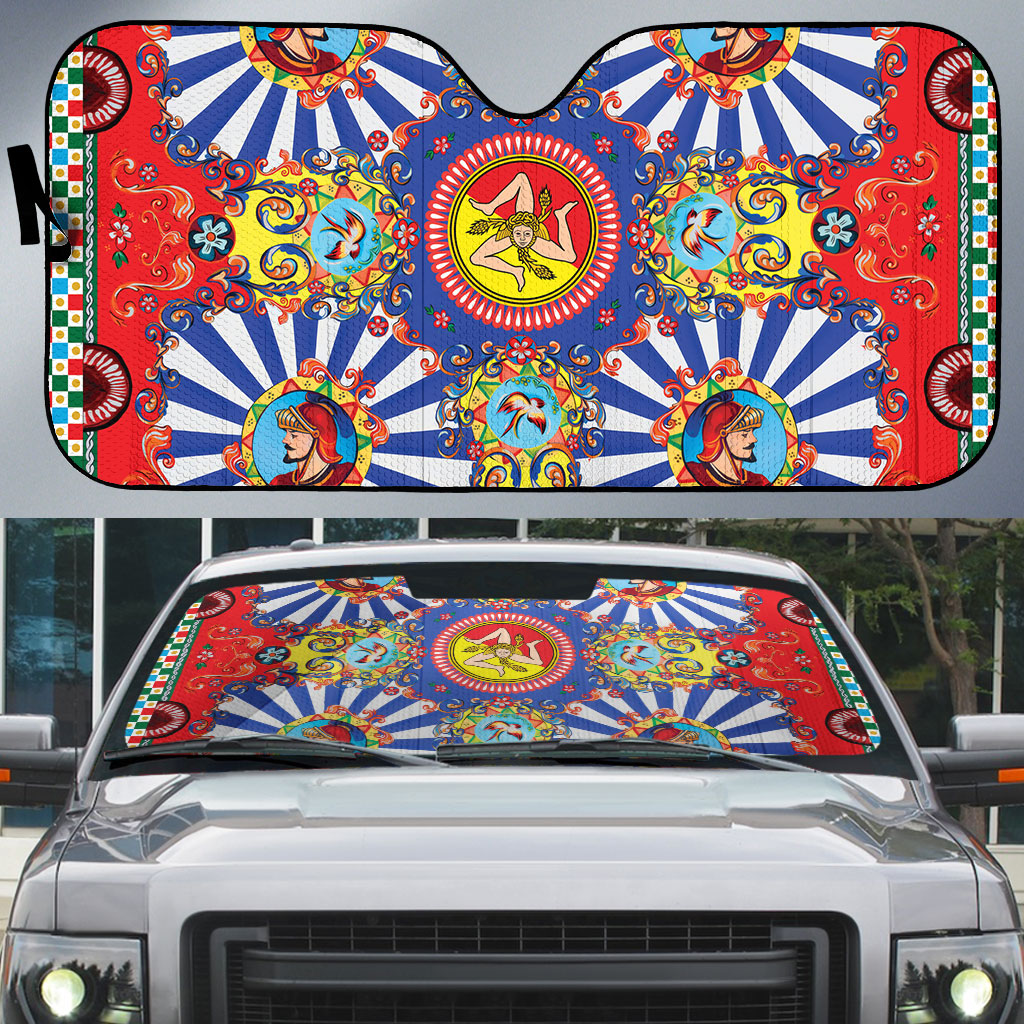 Carretto Siciliano Folk Art Auto Sun Shade Trinacria Symbol Italian Pattern