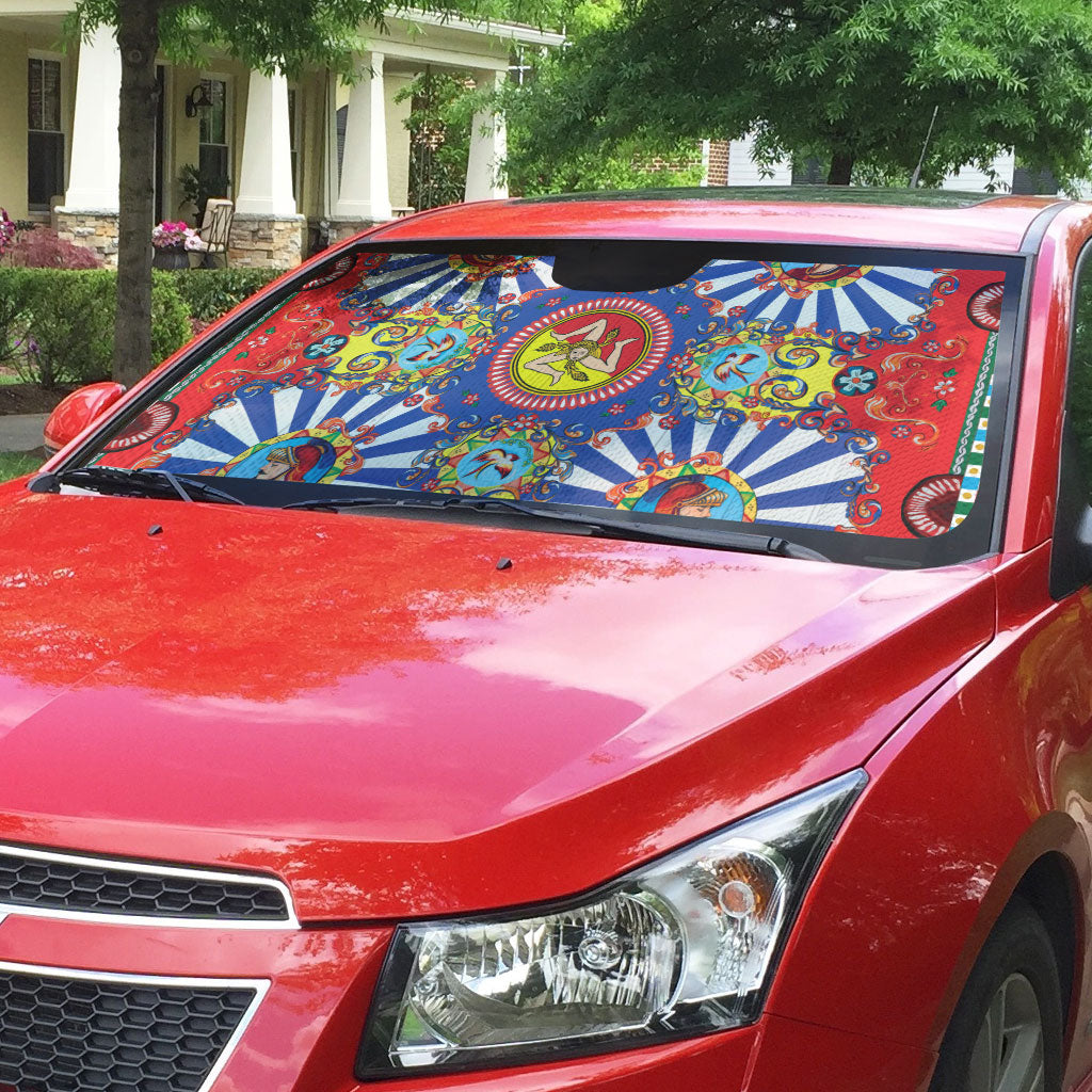 Carretto Siciliano Folk Art Auto Sun Shade Trinacria Symbol Italian Pattern