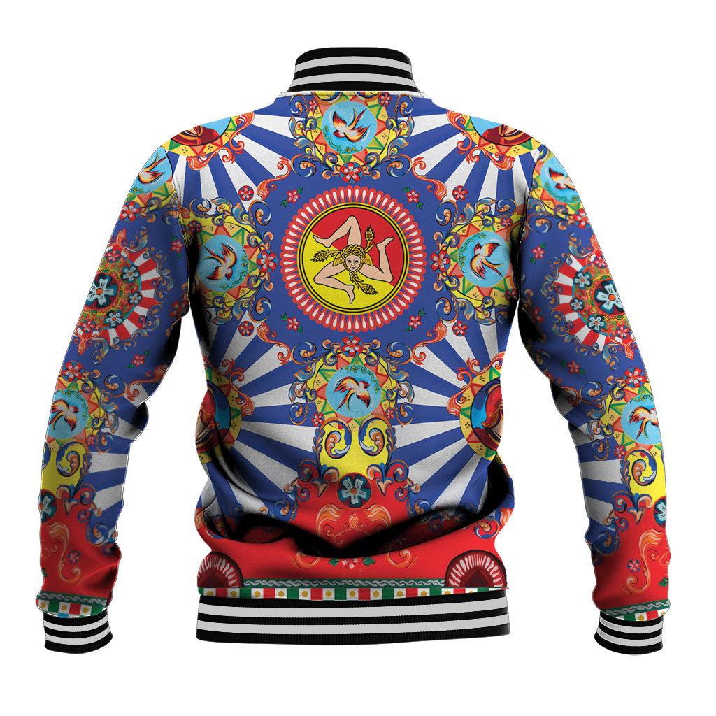 Carretto Siciliano Folk Art Baseball Jacket Trinacria Symbol Italian Pattern