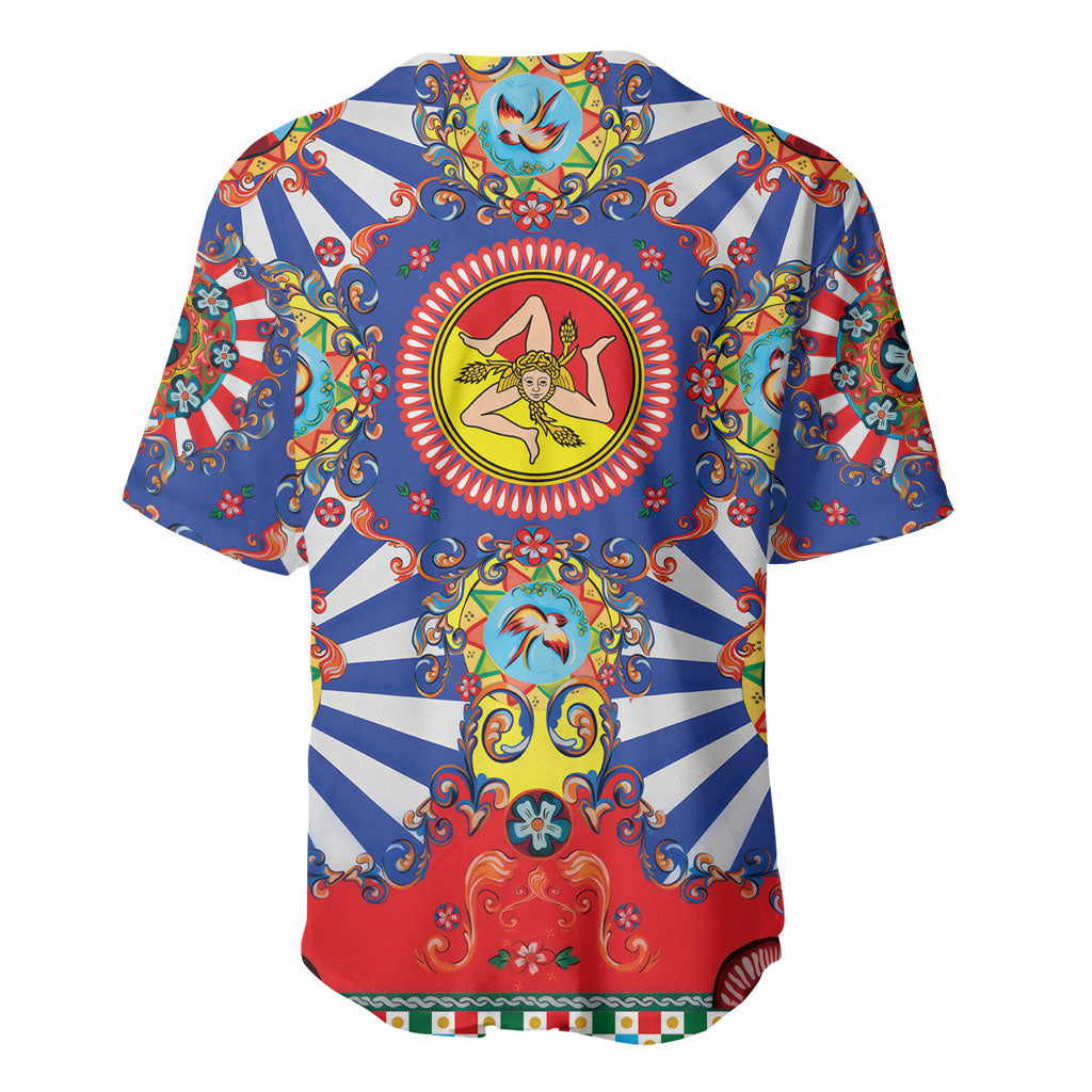 Carretto Siciliano Folk Art Baseball Jersey Trinacria Symbol Italian Pattern
