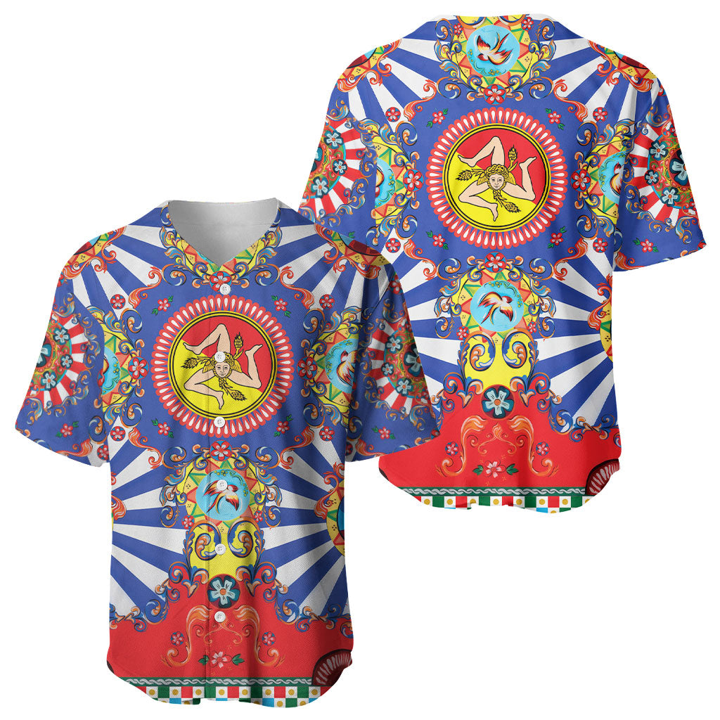 Carretto Siciliano Folk Art Baseball Jersey Trinacria Symbol Italian Pattern