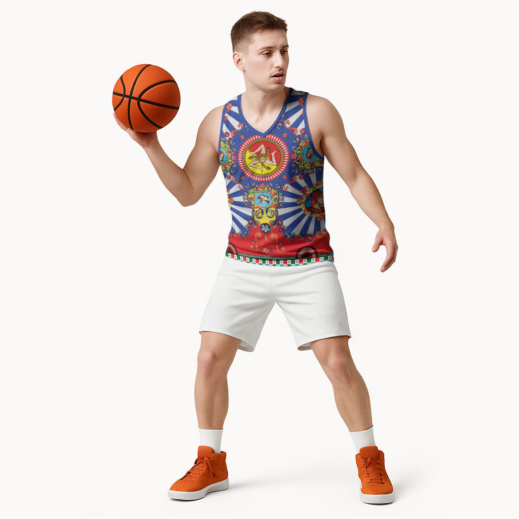 Carretto Siciliano Folk Art Basketball Jersey Trinacria Symbol Italian Pattern