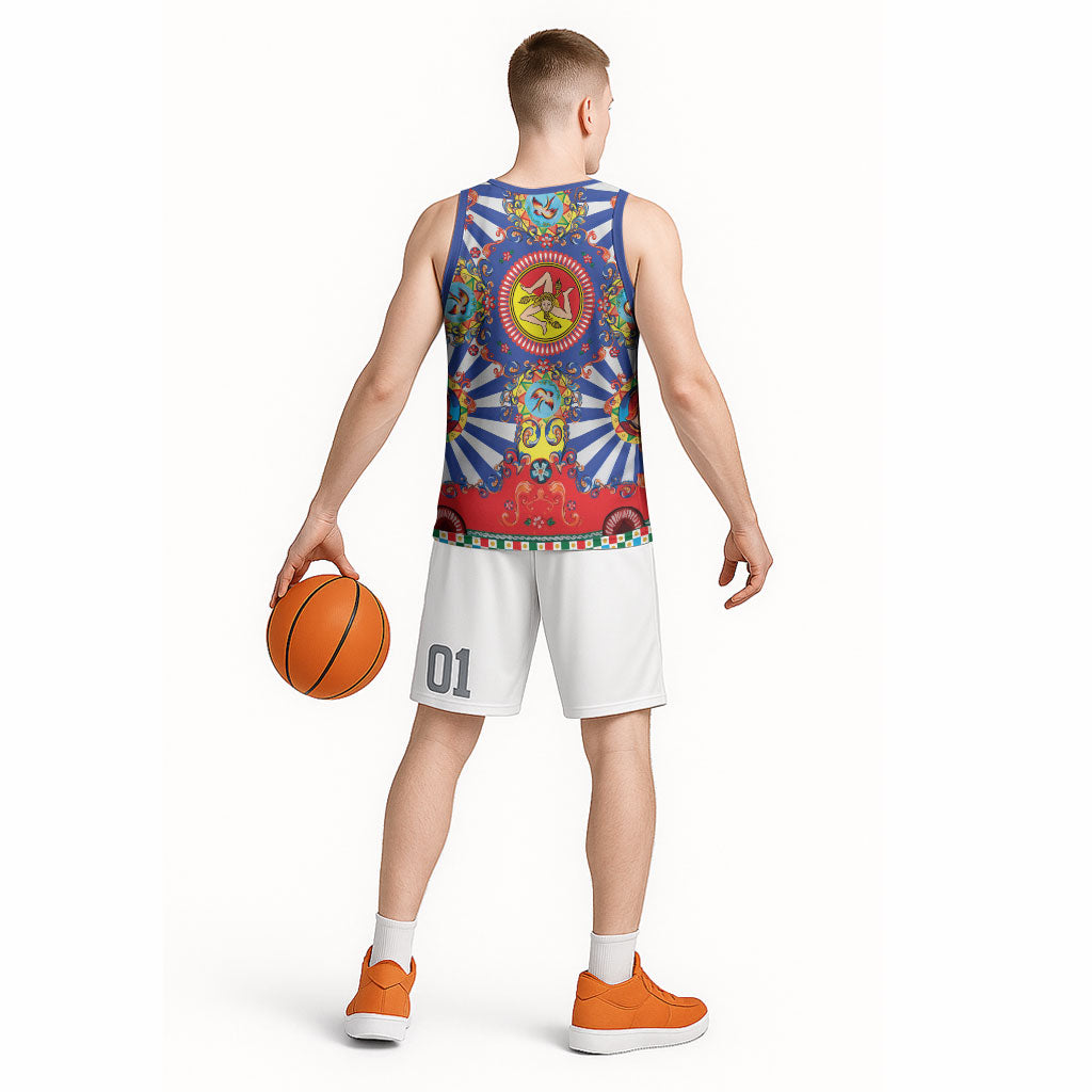 Carretto Siciliano Folk Art Basketball Jersey Trinacria Symbol Italian Pattern