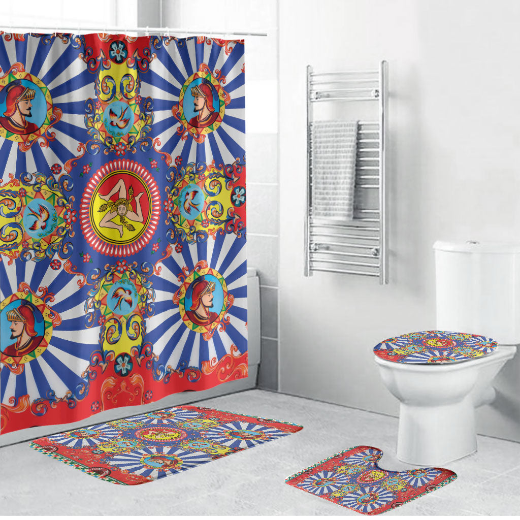 Carretto Siciliano Folk Art Bathroom Set Trinacria Symbol Italian Pattern