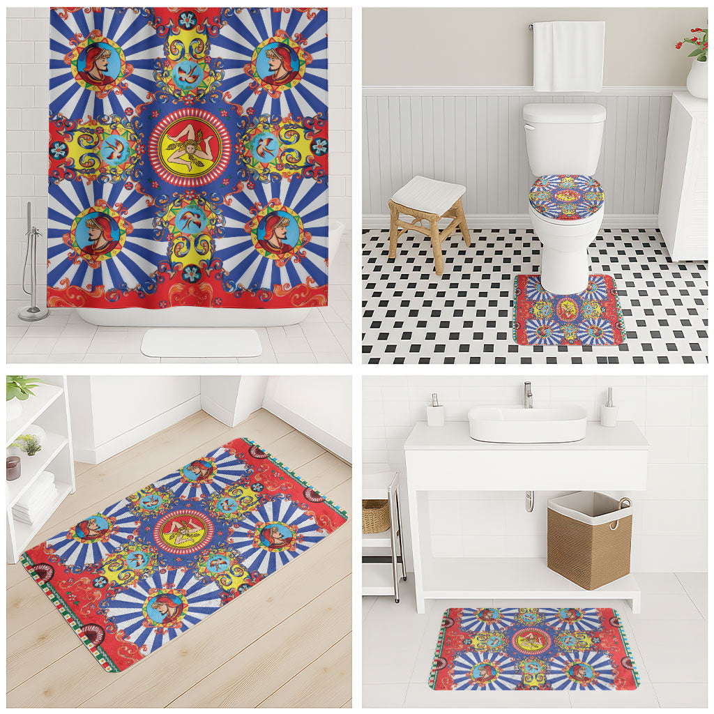 Carretto Siciliano Folk Art Bathroom Set Trinacria Symbol Italian Pattern
