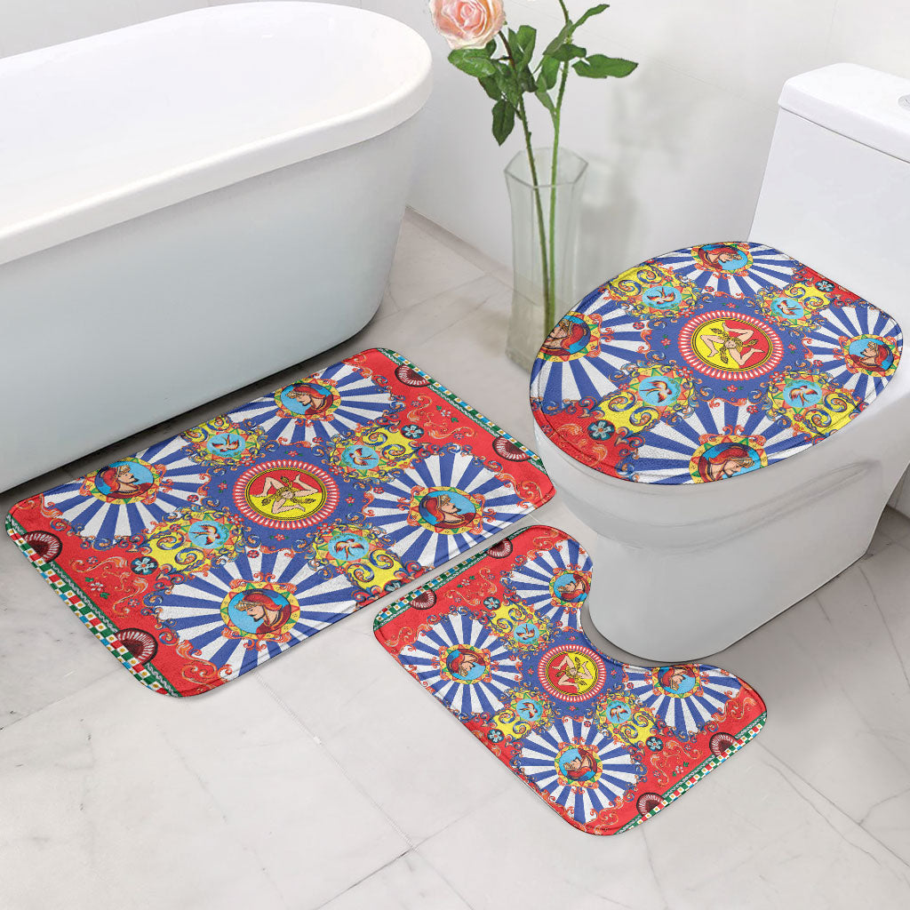 Carretto Siciliano Folk Art Bathroom Set Trinacria Symbol Italian Pattern