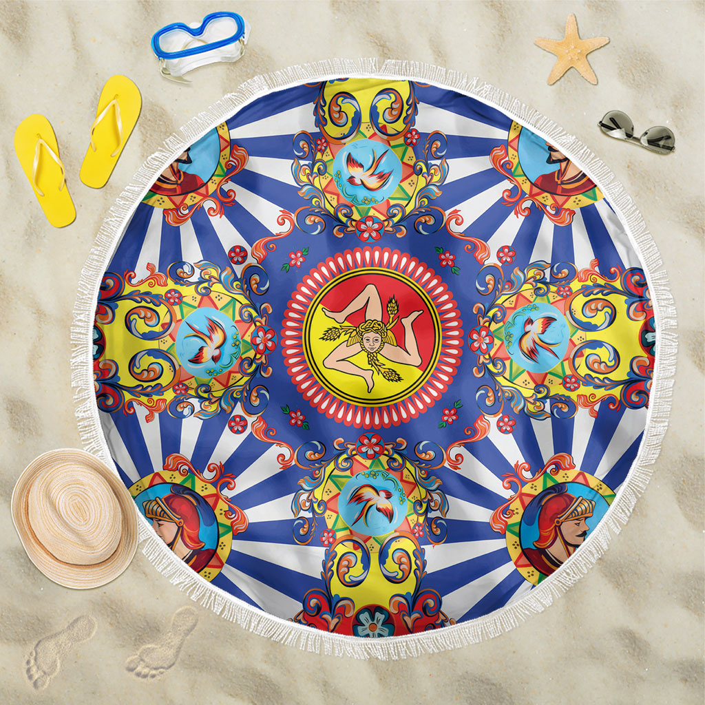 Carretto Siciliano Folk Art Beach Blanket Trinacria Symbol Italian Pattern