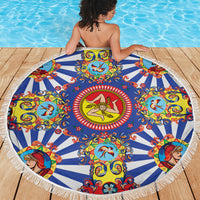 Carretto Siciliano Folk Art Beach Blanket Trinacria Symbol Italian Pattern