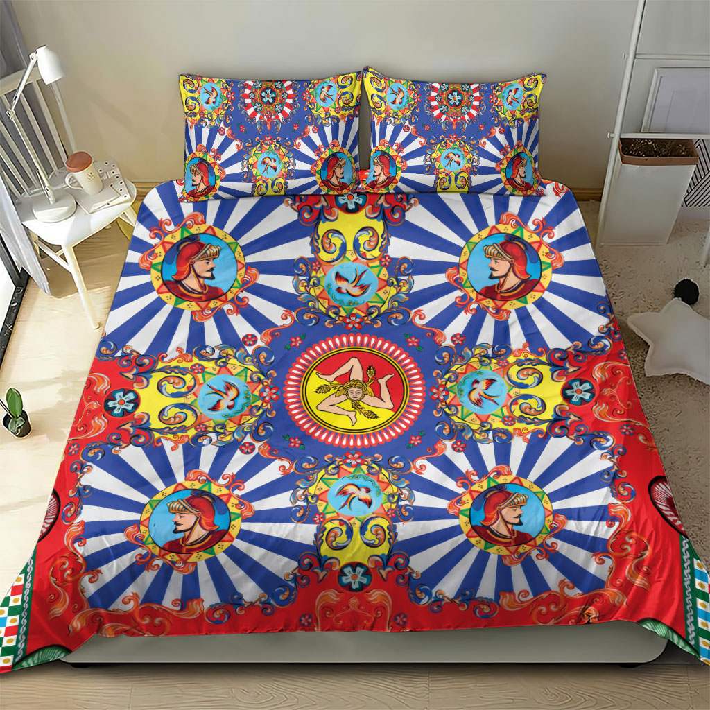 Carretto Siciliano Folk Art Bedding Set Trinacria Symbol Italian Pattern