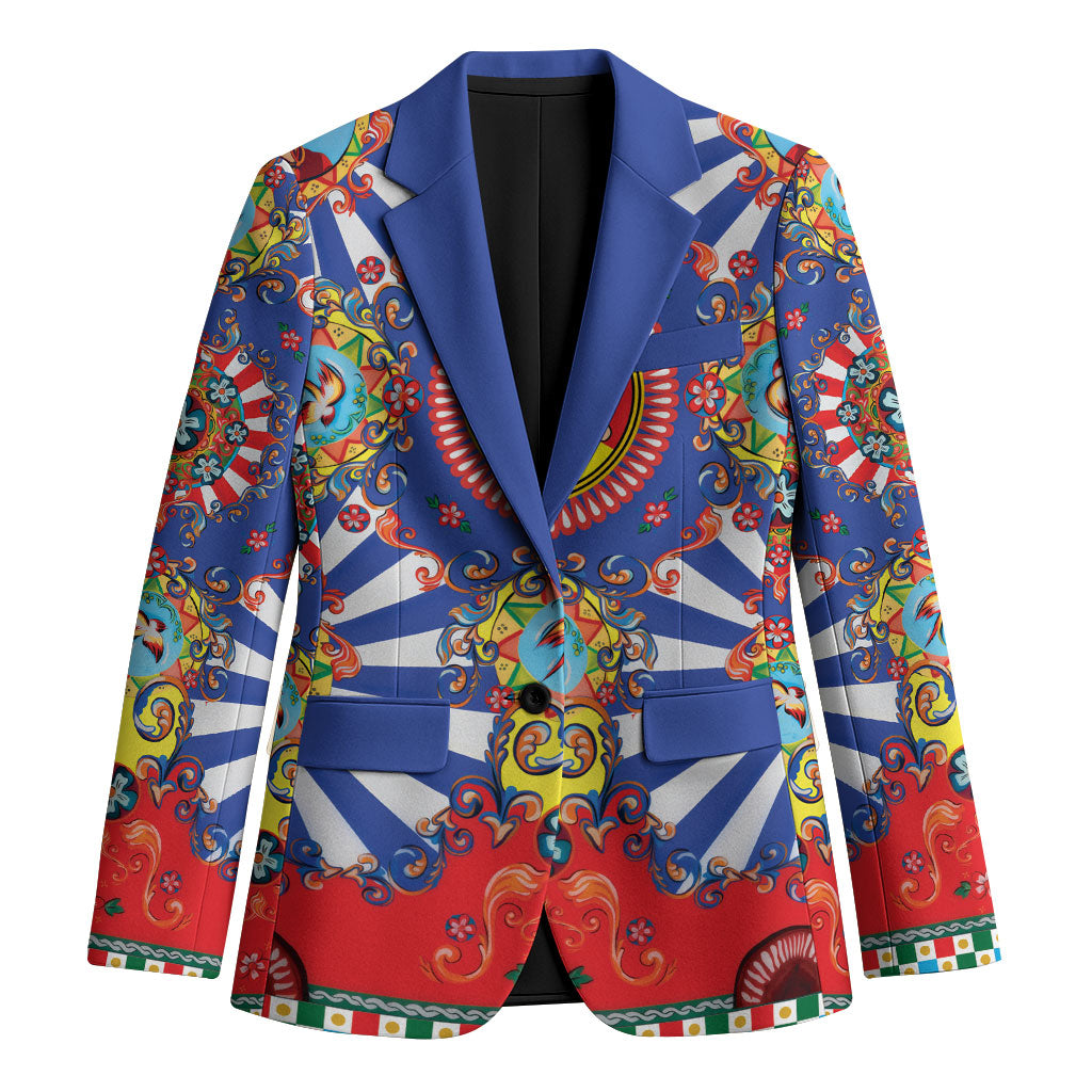 Carretto Siciliano Folk Art Blazer Trinacria Symbol Italian Pattern